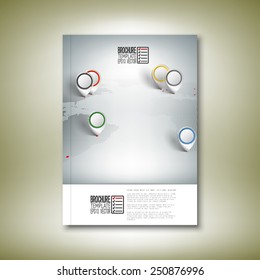 World map with pointer marks. Brochure, flyer or report for business, template vector.