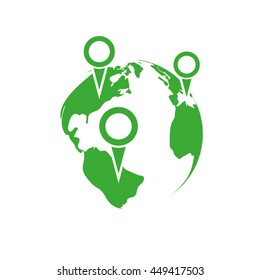 World map with pointer marks icon vector illustration EPS 10.