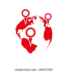 World map with pointer marks icon vector illustration EPS 10.
