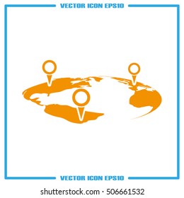 World map with pointer marks icon vector EPS 10, abstract sign flat design,  illustration modern isolated badge for website or app - stock info graphics