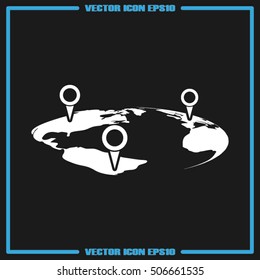 World map with pointer marks icon vector EPS 10, abstract sign flat design,  illustration modern isolated badge for website or app - stock info graphics