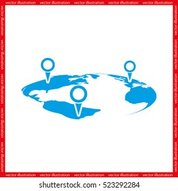 World map with pointer marks icon vector illustration EPS 10.