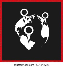 World map with pointer marks icon vector illustration EPS 10.