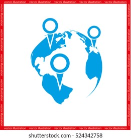 World map with pointer marks icon vector illustration EPS 10.