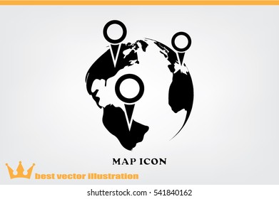 World map with pointer marks icon vector illustration EPS 10. 
