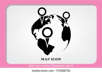 World map with pointer marks icon vector illustration EPS 10.