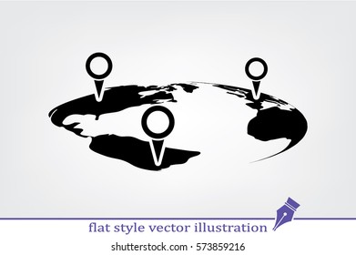 World map with pointer marks icon vector EPS 10, abstract sign flat design,  illustration modern isolated badge for website or app - stock info graphics 