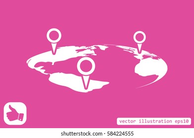 World map with pointer marks icon vector EPS 10, abstract sign flat design,  illustration modern isolated badge for website or app - stock info graphics.