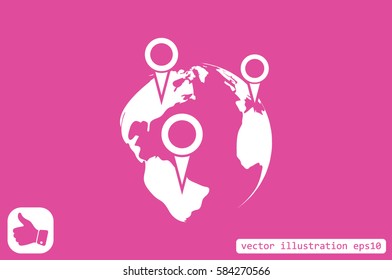 World map with pointer marks icon vector illustration EPS 10.