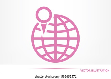 World map with pointer marks icon vector EPS 10, abstract sign flat design,  illustration modern isolated badge for website or app - stock info graphics.