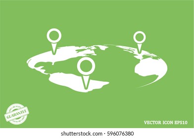 World map with pointer marks icon vector EPS 10, abstract sign flat design,  illustration modern isolated badge for website or app - stock info graphics 