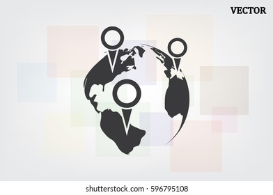 World map with pointer marks icon vector illustration EPS 10.