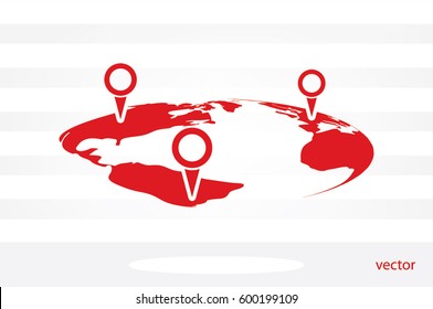 World map with pointer marks icon vector EPS 10, abstract sign flat design,  illustration modern isolated badge for website or app - stock info graphics.