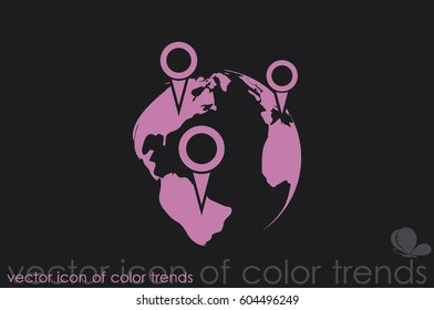 World map with pointer marks icon vector illustration EPS 10.