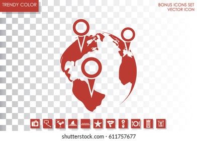 World map with pointer marks icon vector illustration EPS 10.