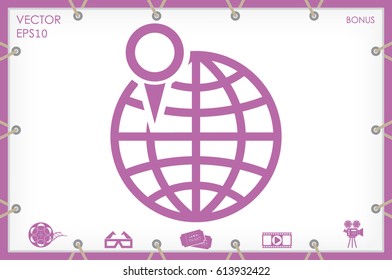 World map with pointer marks icon vector EPS 10, abstract sign flat design,  illustration modern isolated badge for website or app - stock info graphics.