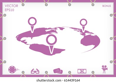 World map with pointer marks icon vector EPS 10, abstract sign flat design,  illustration modern isolated badge for website or app - stock info graphics.