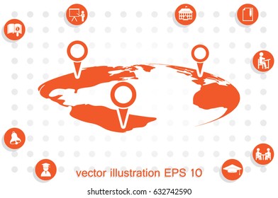 World map with pointer marks icon vector EPS 10, abstract sign flat design,  illustration modern isolated badge for website or app - stock info graphics.