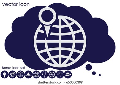 World map with pointer marks icon vector EPS 10, abstract sign flat design,  illustration modern isolated badge for website or app - stock info graphics.