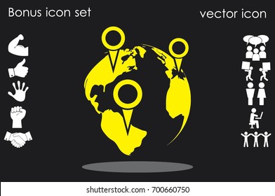 World map with pointer marks icon vector illustration EPS 10.