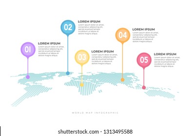 World map with pointer marks infographic.