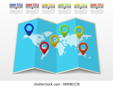 World map with pointer marks. Infographic template. Vector illustration