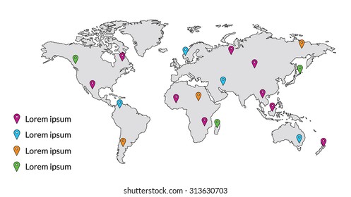 World map with pointers