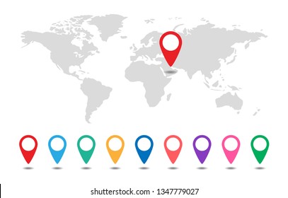 World map with pointers. Vector illustration.