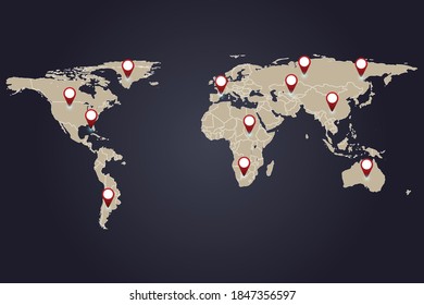 World map with points, vector illustration