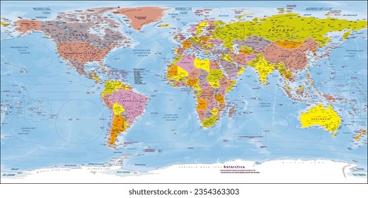 World Map Political Dutch Language Equirectangular projection