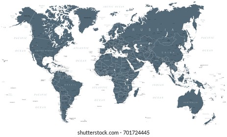 World Map Political Grayscale Vector Illustration Stock Vector (Royalty ...