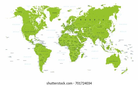 World Map Political Green Vector Illustration