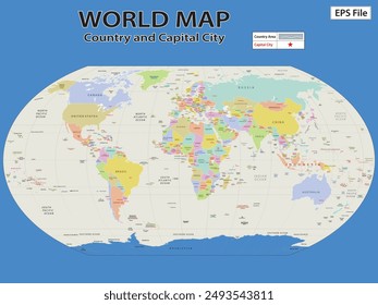 Weltkarte. Politische Karten von Nord- und Südamerika, Europa und Asien, Afrika und Australien Kontinenten. Weltkarte mit Ländern und Ländernamen. 