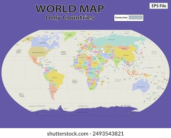 World map. Political maps of North and South America, Europe and Asia, Africa and Australia continents. World map countries and country names. 