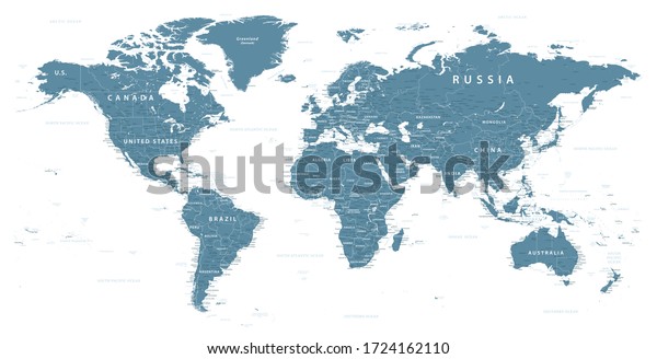 World Map\
Political - vector illustration. Highly detailed map of the world:\
countries, cities, water\
objects