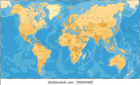 World Map Political Vintage Vector illustration