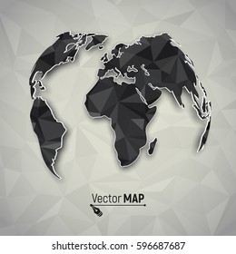 World map. Polygonal design of the planet. Concept of route, landmark, adventure, explore, travel. Vector illustration.