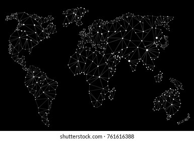 World Map , Polygonal Illustration Vector White On A Black Background