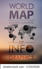 World map in polygonal style on blur background . Vector background