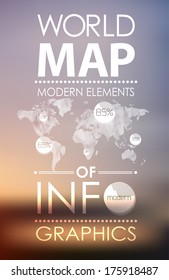 World map in polygonal style on blur background . Vector background