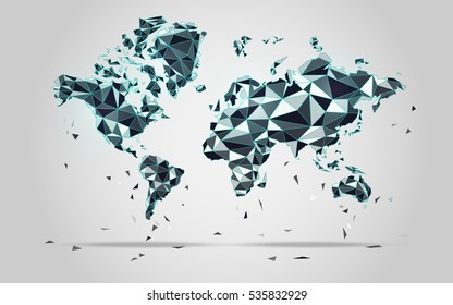 World map in polygonal style; polygon elements for info graphics; falling apart world map