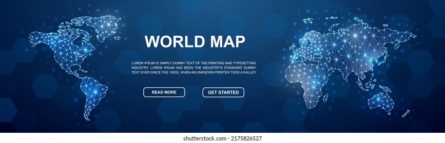 World Map polygonal symbol for head promotion banner. Horizontal low poly poster illustration. Earth planet design template illustration concept.