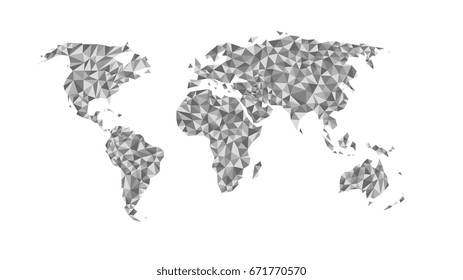 World map in  polygon.Vector polygonal world map. Low poly design.In Isolated .