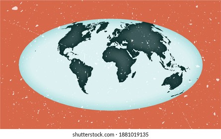World Map Poster. Aitoff-Projektion. Vintage World Form mit Grunge-Struktur. Anziehende Vektorgrafik.