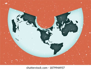 World Map Poster. Albers equal-area conic projection. Vintage World shape with grunge texture. Artistic vector illustration.