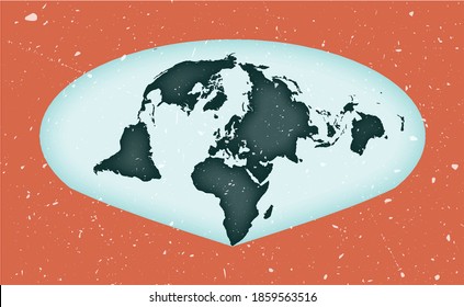 World Map Poster. Allen K. Philbricks Sinu-Mollweide-Projektion. Vintage World Form mit Grunge-Struktur. Trendy Vektorgrafik.