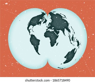 World Map Poster. American polyconic projection. Vintage World shape with grunge texture. Elegant vector illustration.