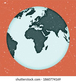 World Map Poster. Chamberlin projection for Africa projection. Vintage World shape with grunge texture. Elegant vector illustration.