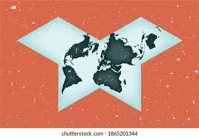 World Map Poster. Collignon butterfly projection. Vintage World shape with grunge texture. Neat vector illustration.