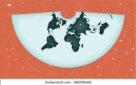 World Map Poster. Conic equidistant projection. Vintage World shape with grunge texture. Powerful vector illustration.